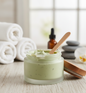 mask on wooden table